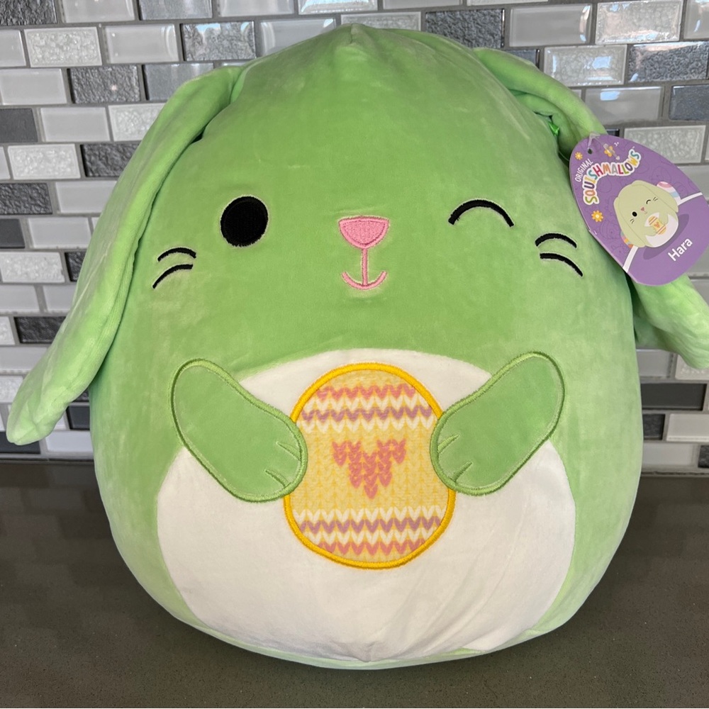 Squishmallows Easter Squad HARA The Green Bunny Holding Easter Egg 12” BRAND NEW